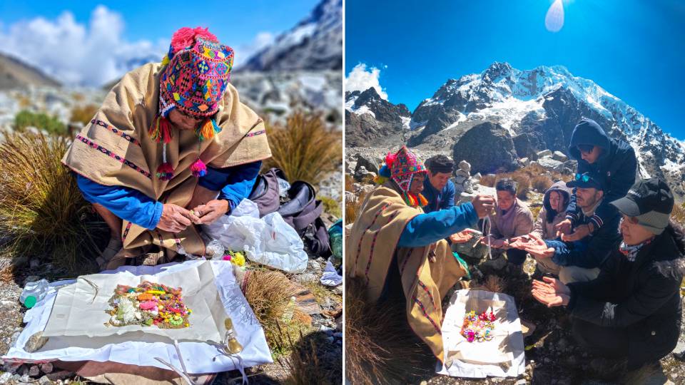 Ofrenda a la Pachamama a los pies del Salkantay | Trekero