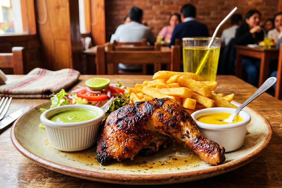 Pollo a la brasa con papas y cremas | Trekero