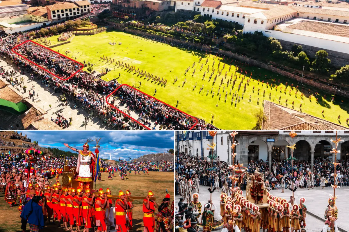 Inti Raymi en Cusco con danzantes, ceremonia inca y público en la celebración del 24 de junio