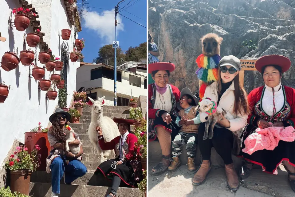 Turistas con alpacas en Sapantiana cerca a la calle Siete Borreguitos