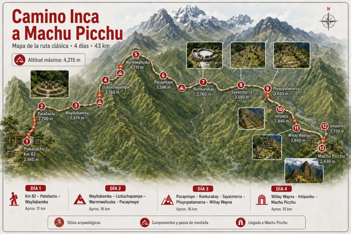 Mapa del Camino Inca a Machu Picchu | Trekero