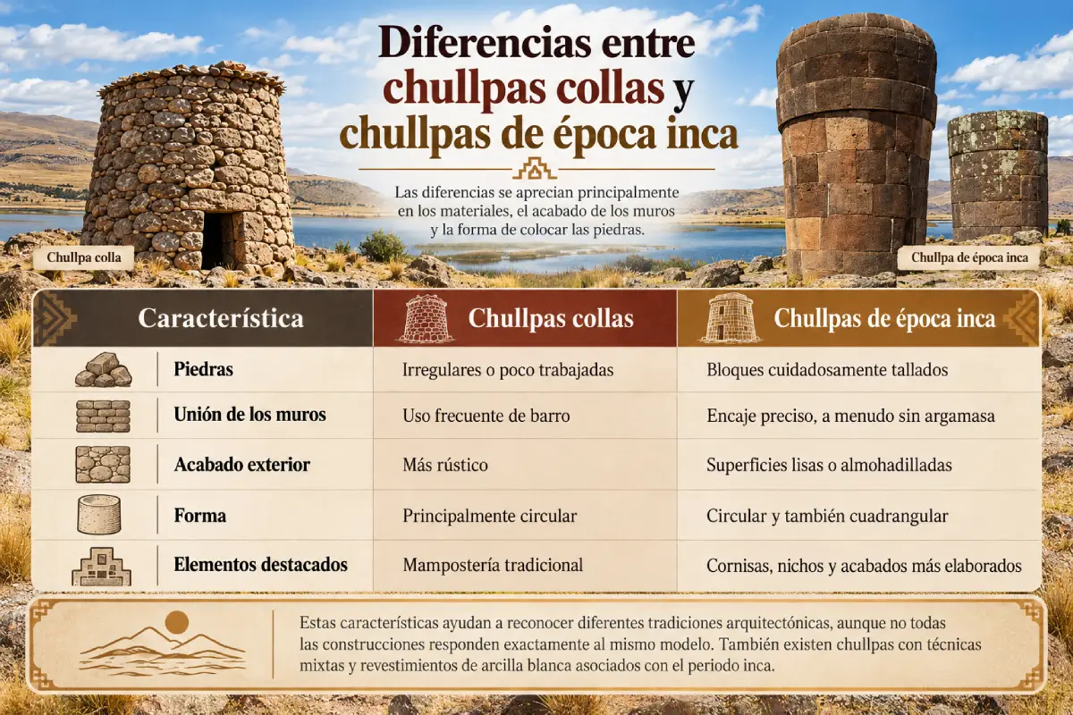 Infografía comparativa de chullpas collas e incas