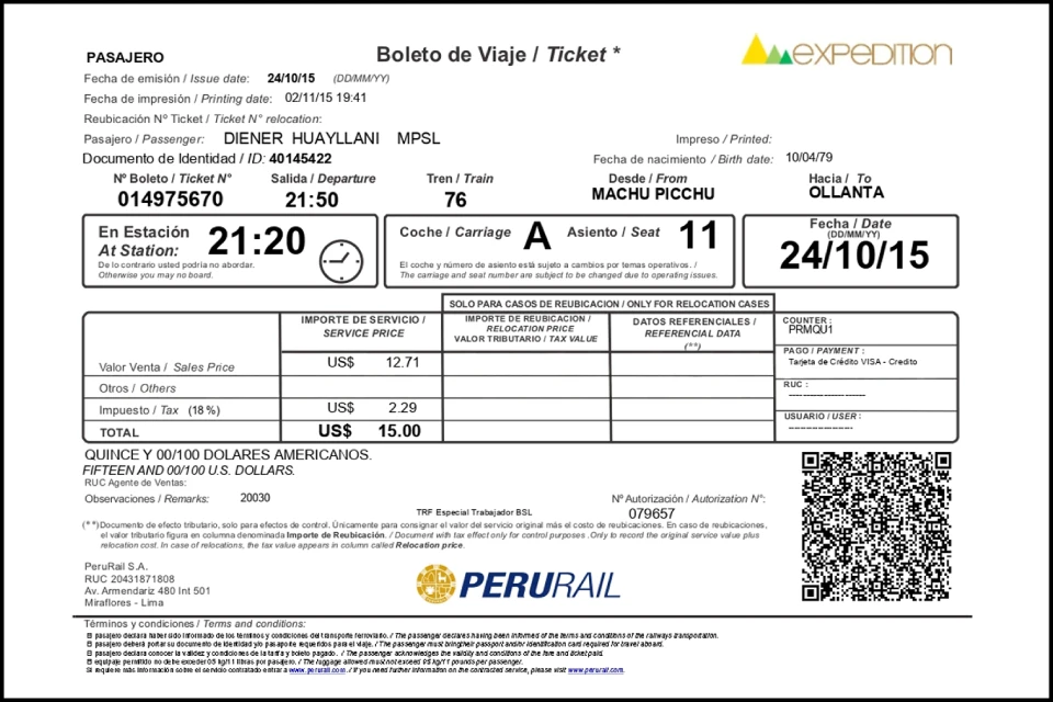 Entradas a Machu Picchu - boleto de tren PeruRail