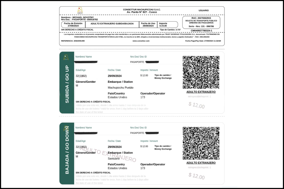 Entradas a Machu Picchu - boleto oficial del bus Consettur
