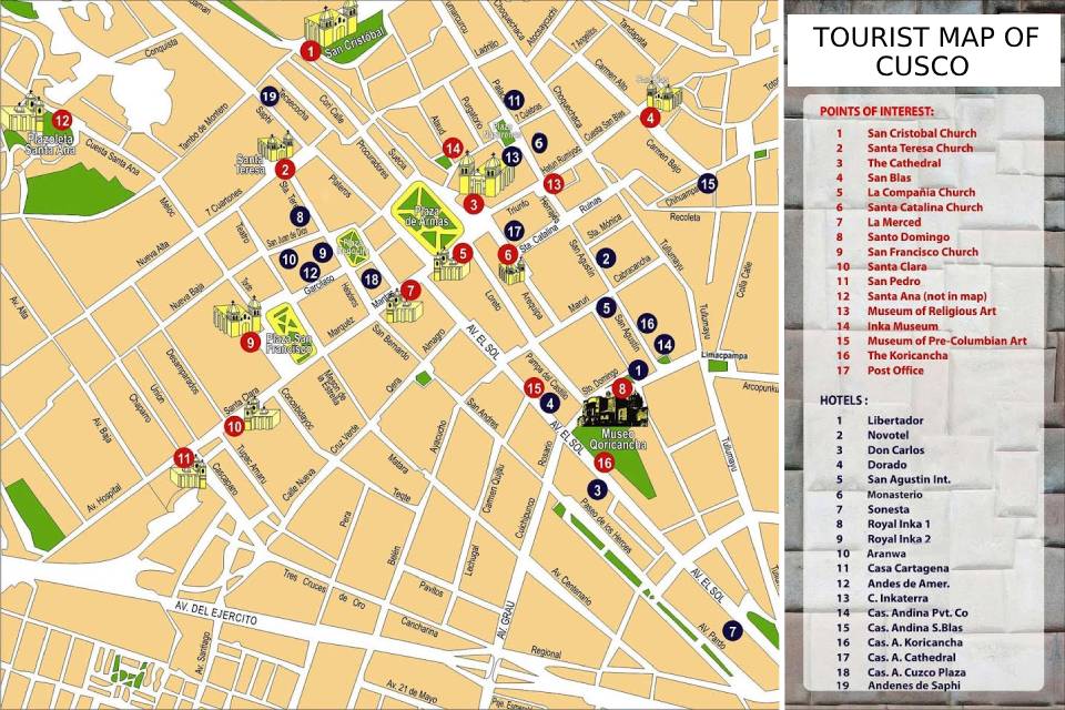 Mapa turístico de Cusco en inglés