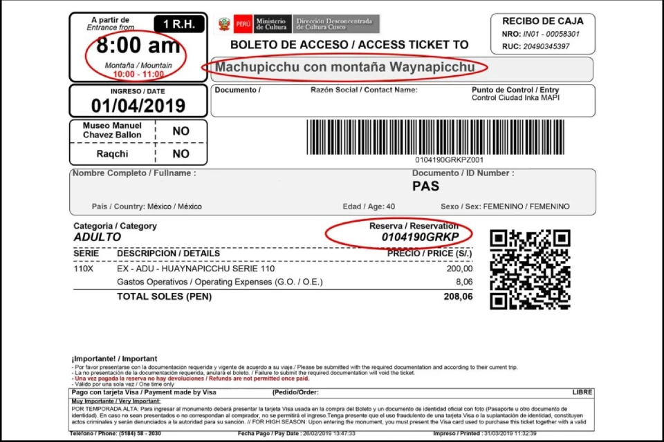 Boleto oficial de entrada a Machu Picchu con acceso a la Montaña Huayna Picchu - 